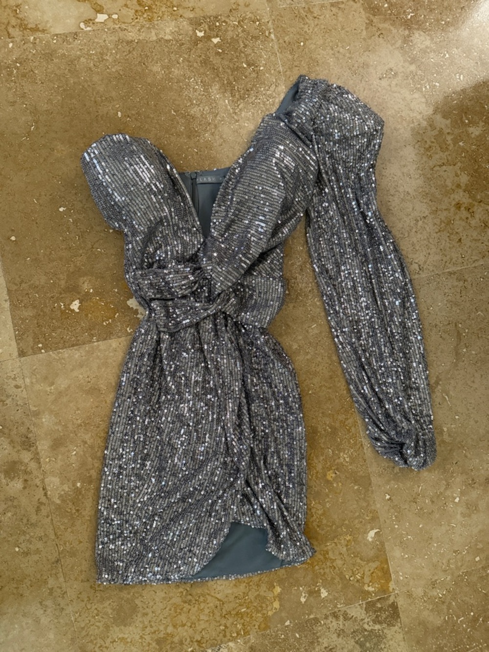 Splash Silver One-Shoulder Sequin Knot Dress